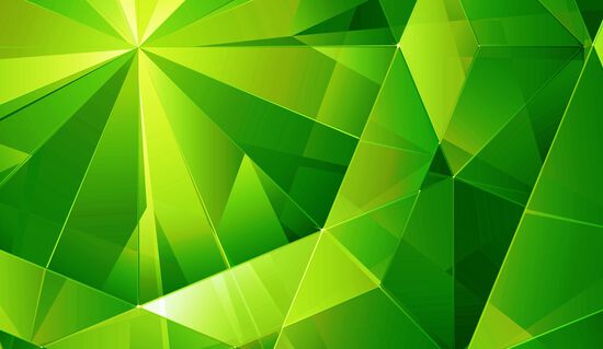 An abstract angular green gemstone graphic.
