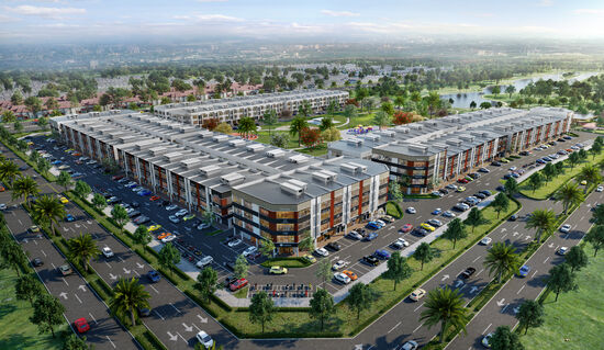A rendering of an aerial view of Emerald Business Park