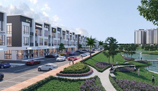 A rendering of Emerald 2 with view of the park and walking paths