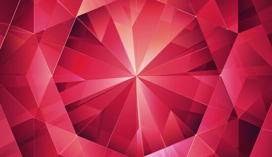 An abstract angular red gemstone graphic.