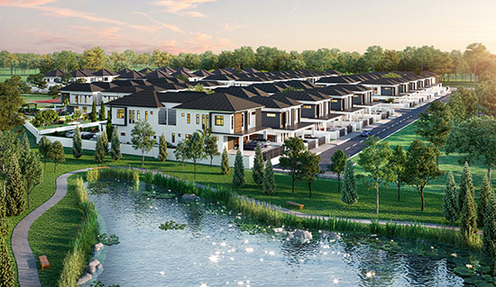 Cluster homes next to lake and parkland