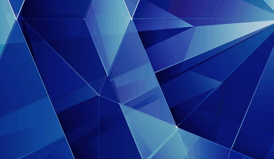 An abstract angular blue gemstone graphic.