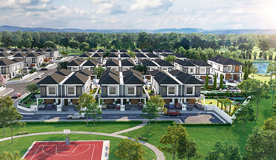 Cluster homes with basketball court close by