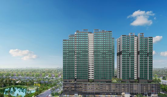 An artist’s impression of the tall, modern towers of the Topaz precinct at Crest@Austin.